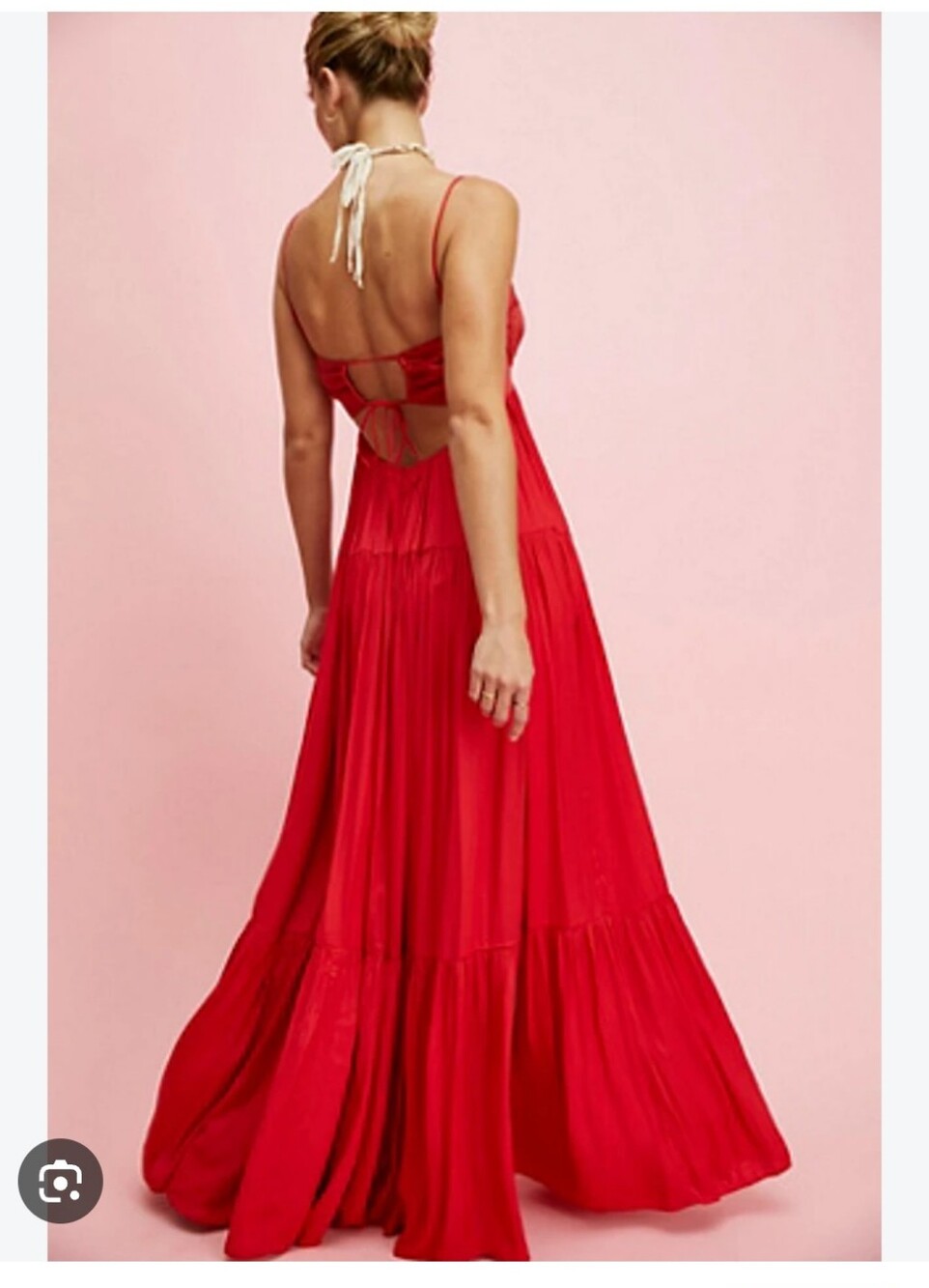 Free People Freya Red Maxi Dress - Elegant Spaghetti Strap Gown Size Large - Picture 4 of 16